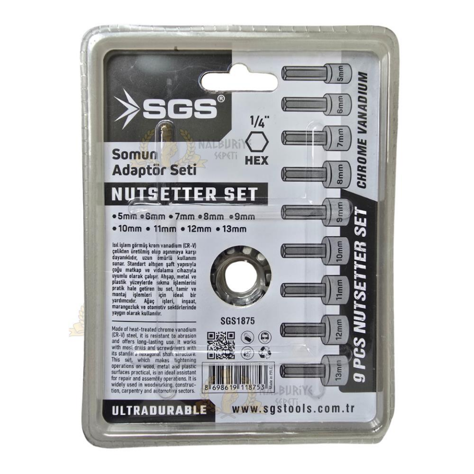 SGS Somun Adaptör Seti 5-6-7-8-9-10-11-12-13 mm. - 9 Parça