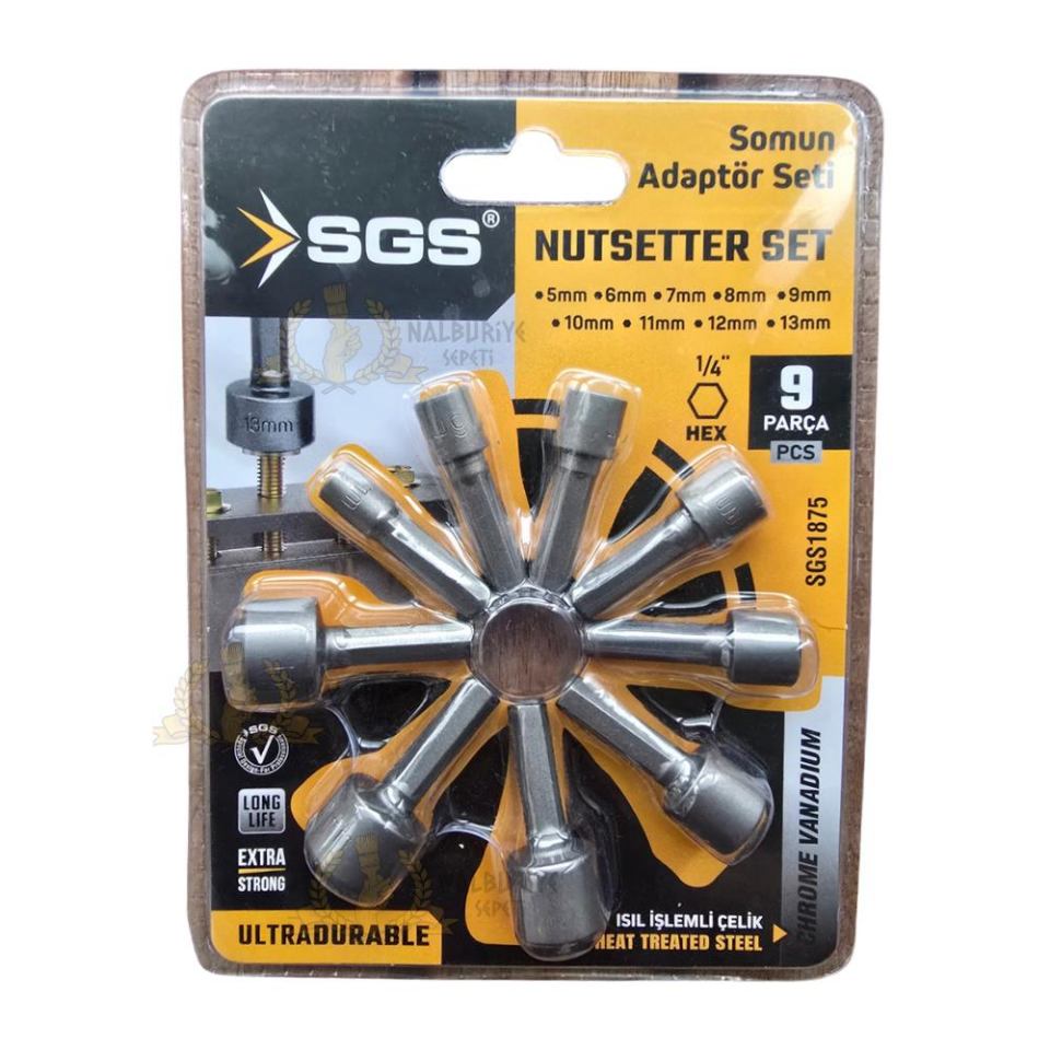 SGS Somun Adaptör Seti 5-6-7-8-9-10-11-12-13 mm. - 9 Parça