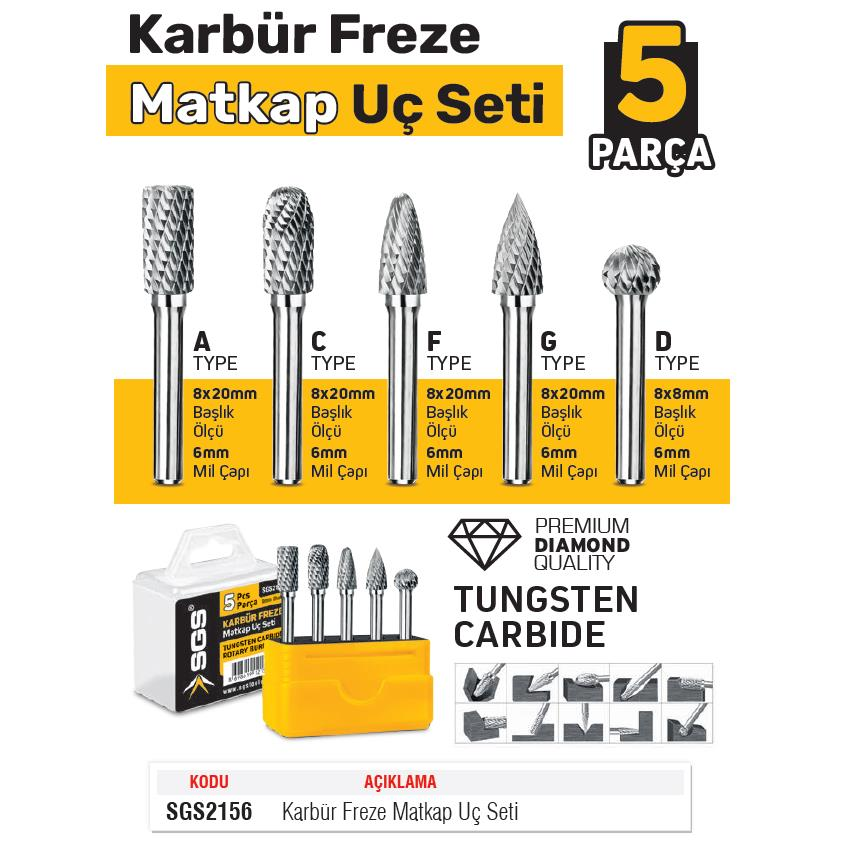 SGS Karbür Freze Matkap Ucu Seti - 5 Farklı Parça