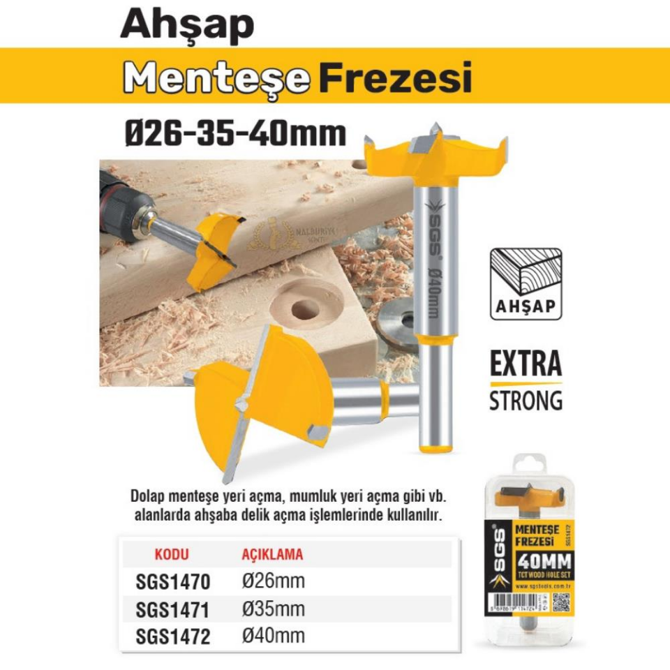 SGS Menteşe Frezesi Matkap Ucu Seti - 26-35-40 mm. - 3 Parça