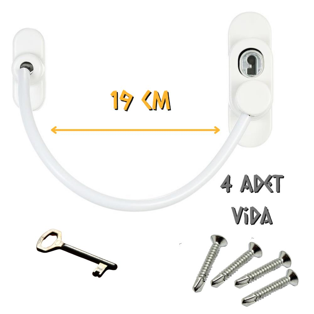 Kupa Pencere-Kapı Emniyet Kilidi Beyaz - Çelik Halatlı Çocuk Kilidi