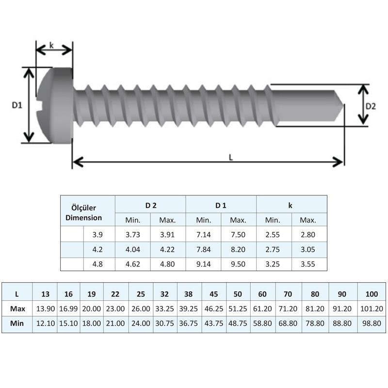 Yağmur Vida YSB Matkap Uçlu Akıllı Vida 4.8x19 mm. - 125 Adet