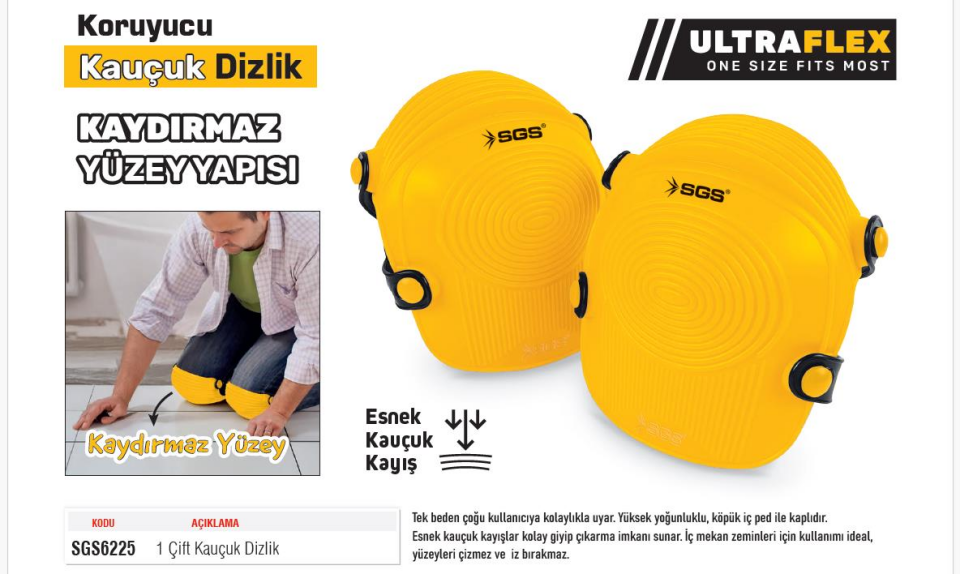 SGS Yumuşak İç Pedli Kaydırmaz Koruyucu Körüklü Kauçuk Dizlik