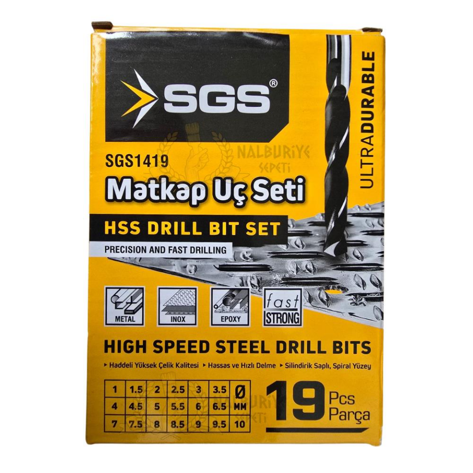 SGS HSS Matkap Ucu Seti - Metal-İnox-Ahşap-Plastik - 1-10 mm arası 19 Parça