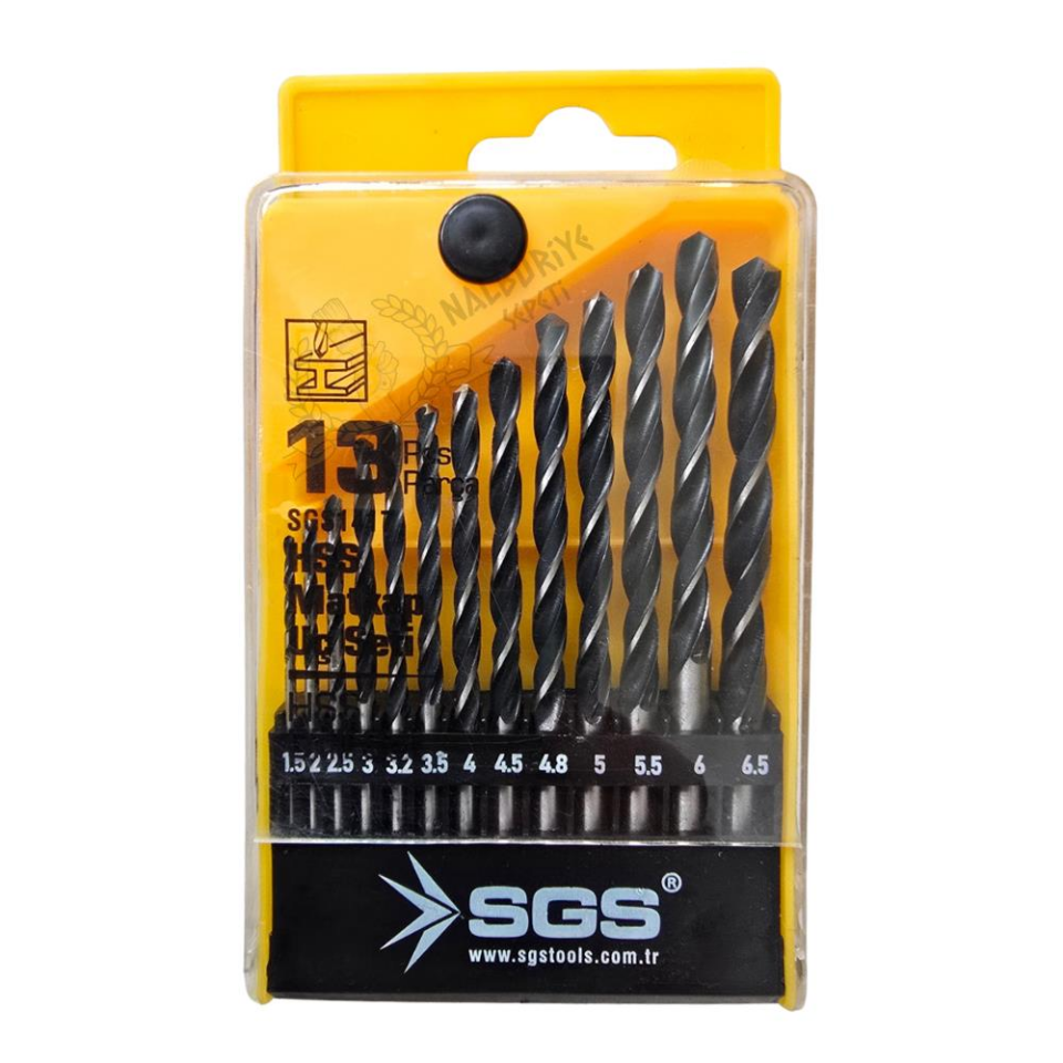 SGS HSS Matkap Ucu Seti - Metal-İnox-Ahşap-Plastik - 1.5-6.5 mm arası 13 Parça