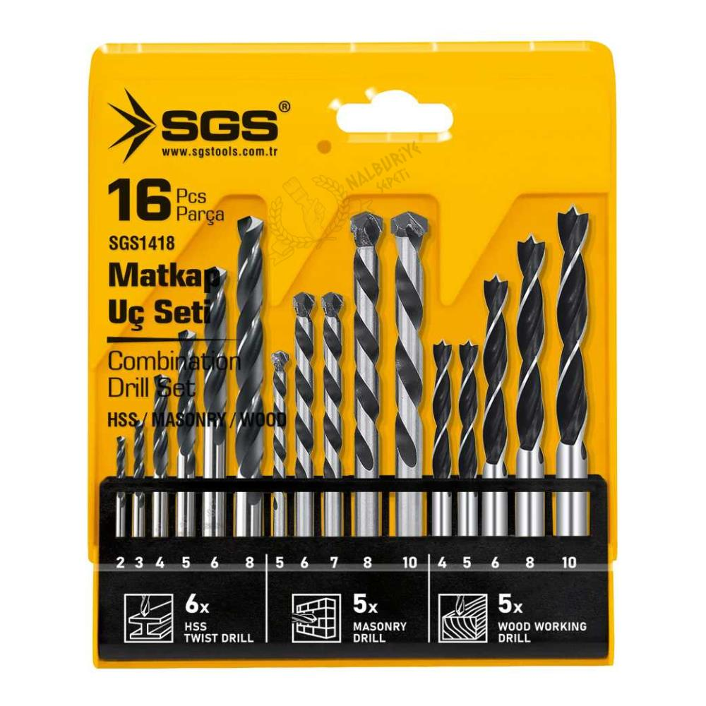 SGS Karışık Matkap Ucu Seti - HSS Metal-Elmas Beton-Ahşap - 16 Parça