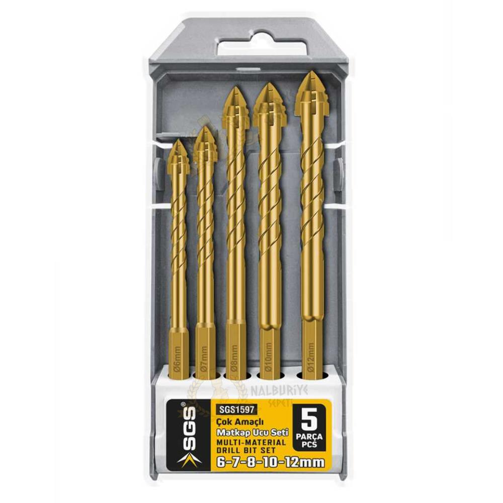 SGS Çok Amaçlı Hex Matkap Ucu Seti - Fayans-Ahşap-Metal-Tuğla - 6-7-8-10-12 mm. 5 Parça