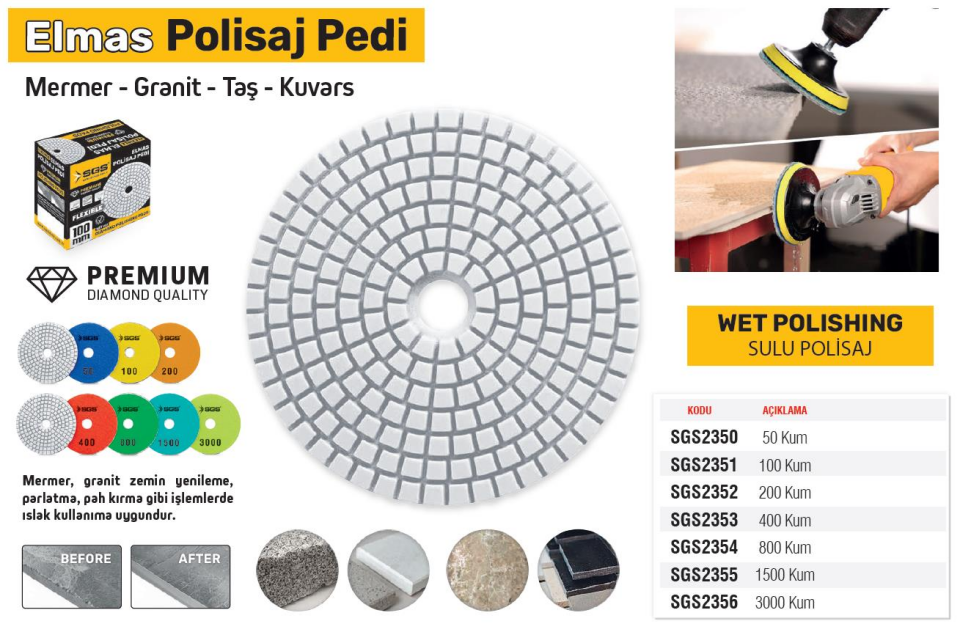 SGS Elmas Polisaj Pedi Mermer-Granit-Fayans - Islak - 50 Kum - 1 Adet