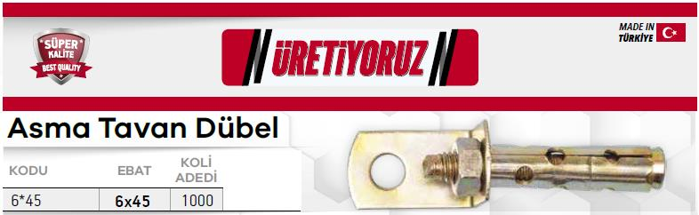 Made Asma Tavan Çelik Dübeli 6x45 mm. - 10 Adet