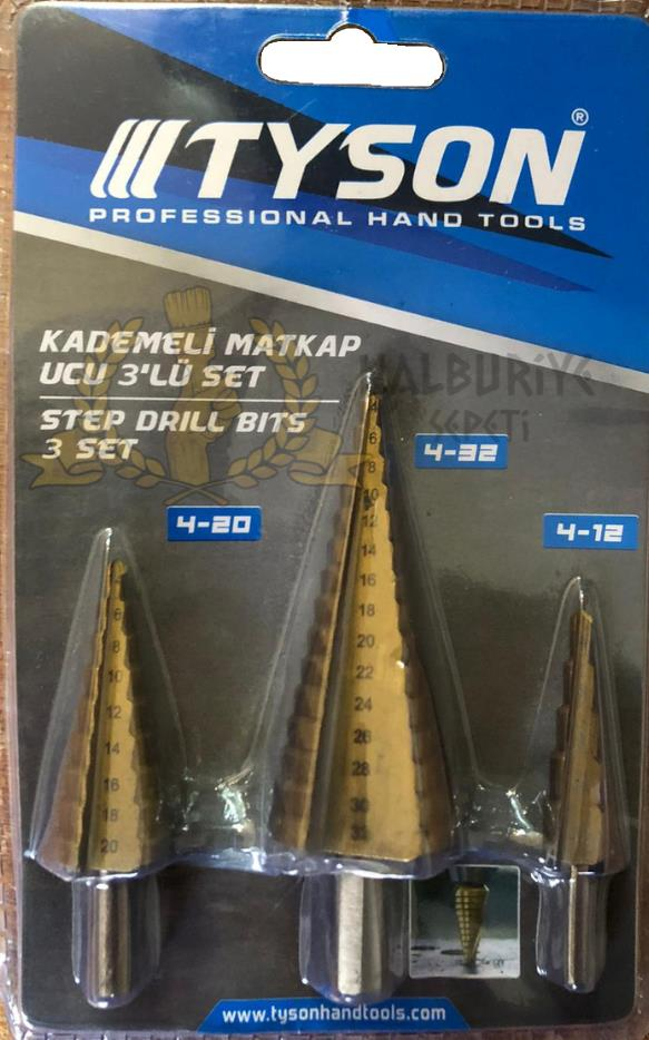 Kupa Tyson Çam Panç Kademeli Matkap Ucu Seti 4-12 - 4-20 - 4-32 mm.