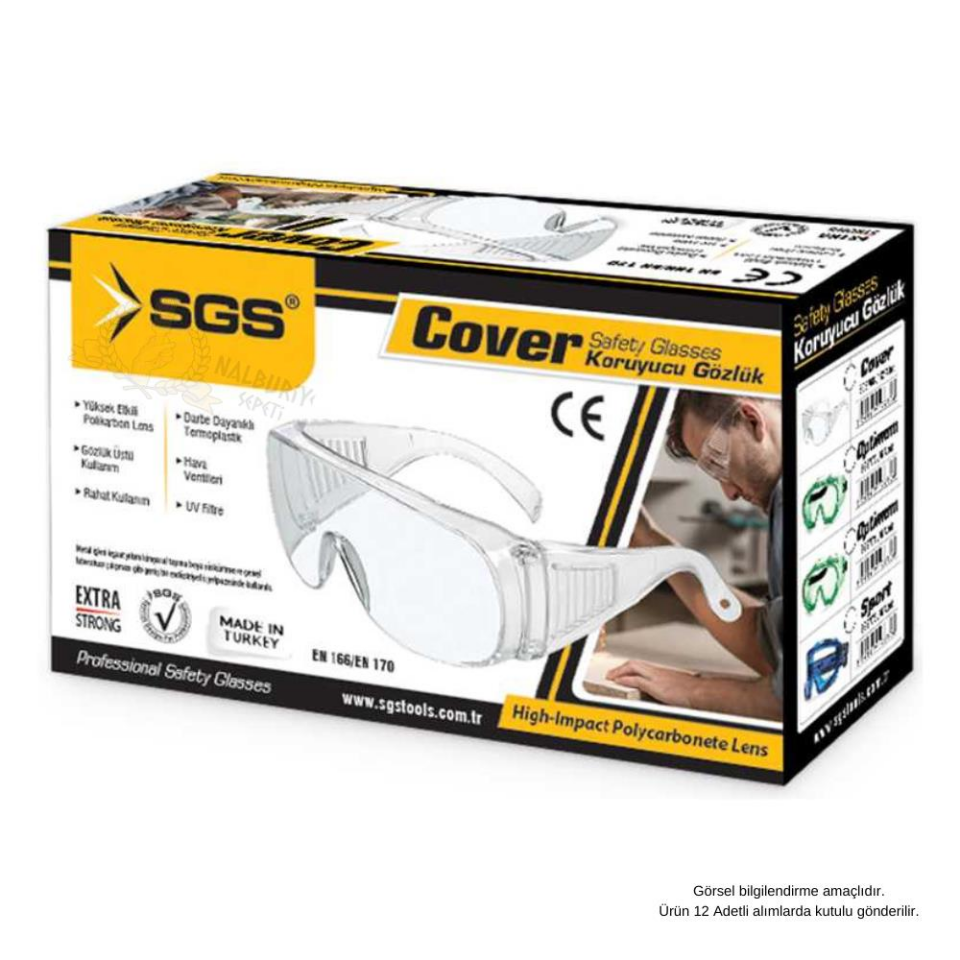 SGS Cover Koruyucu Çapak Gözlüğü - Şeffaf - Z 87-1 EN 166F EN 170F
