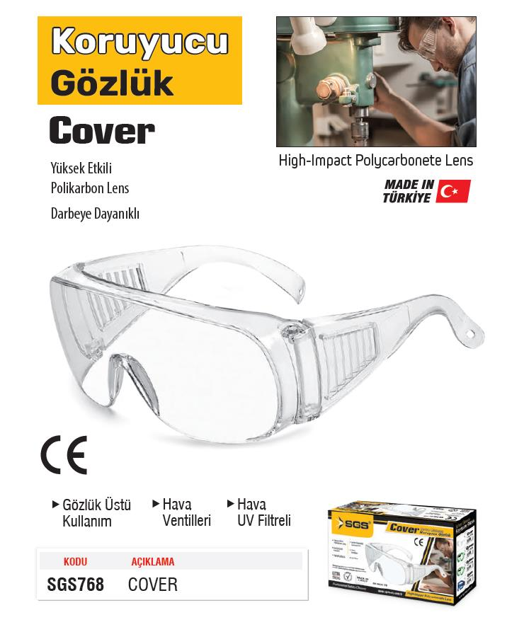 SGS Cover Koruyucu Çapak Gözlüğü - Şeffaf - Z 87-1 EN 166F EN 170F