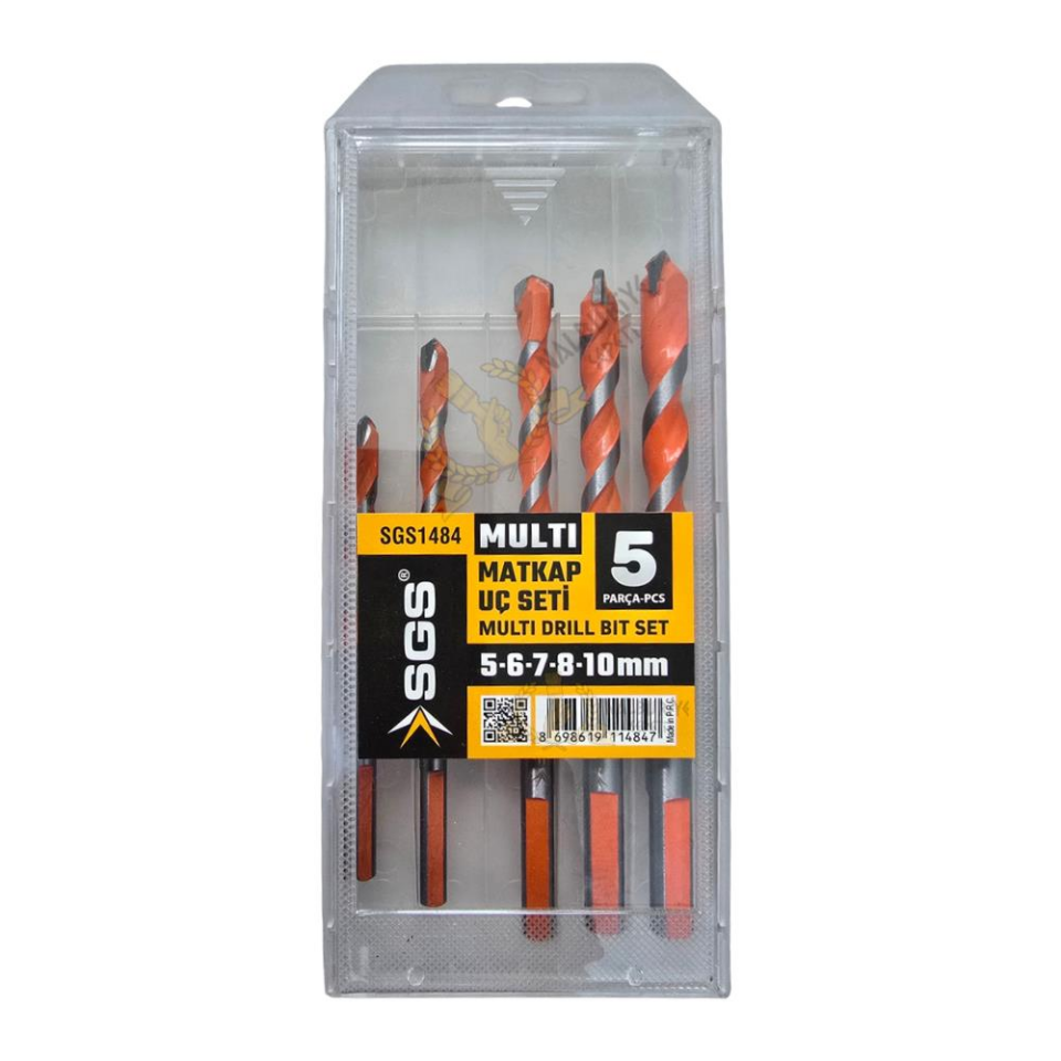 SGS Multi Matkap Ucu Seti - Ahşap-Tuğla-Metal-Fayans-Seramik - 5-6-7-8-10 mm. - 5 Parça