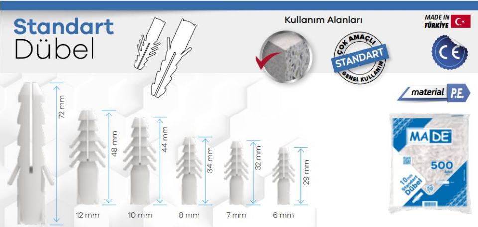 Made Standart Plastik Dübel - No: 8 - 200 Adet