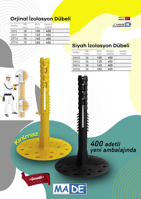 Made Siyah İzolasyon Strafor Dübeli - Boy: 120 - 400 Adet