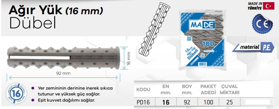 Made Ağır Yük Dübeli - No: 16 - 100 Adet