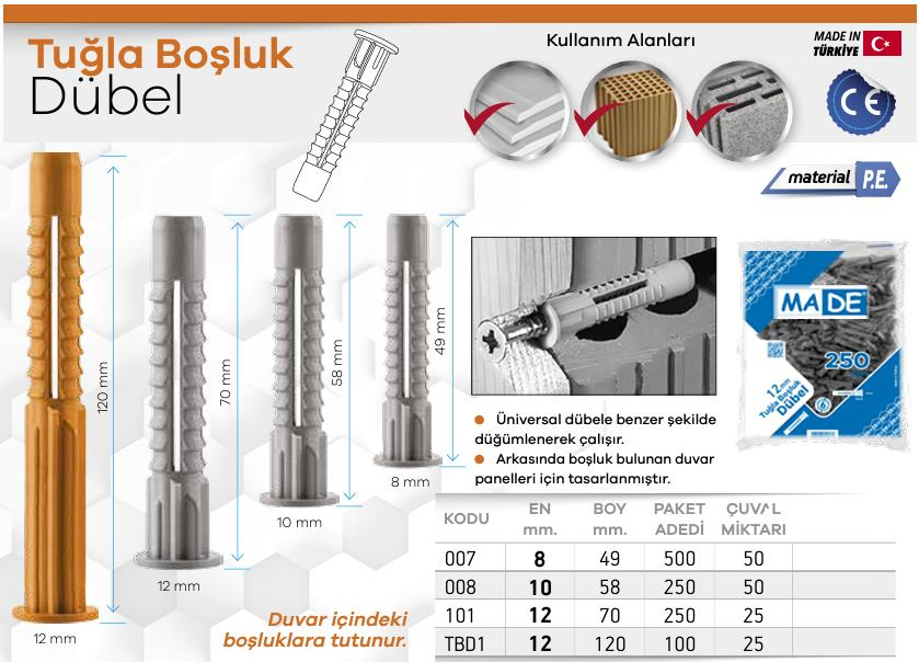 Made Tuğla Boşluk Dübeli - No: 8 - 100 Adet