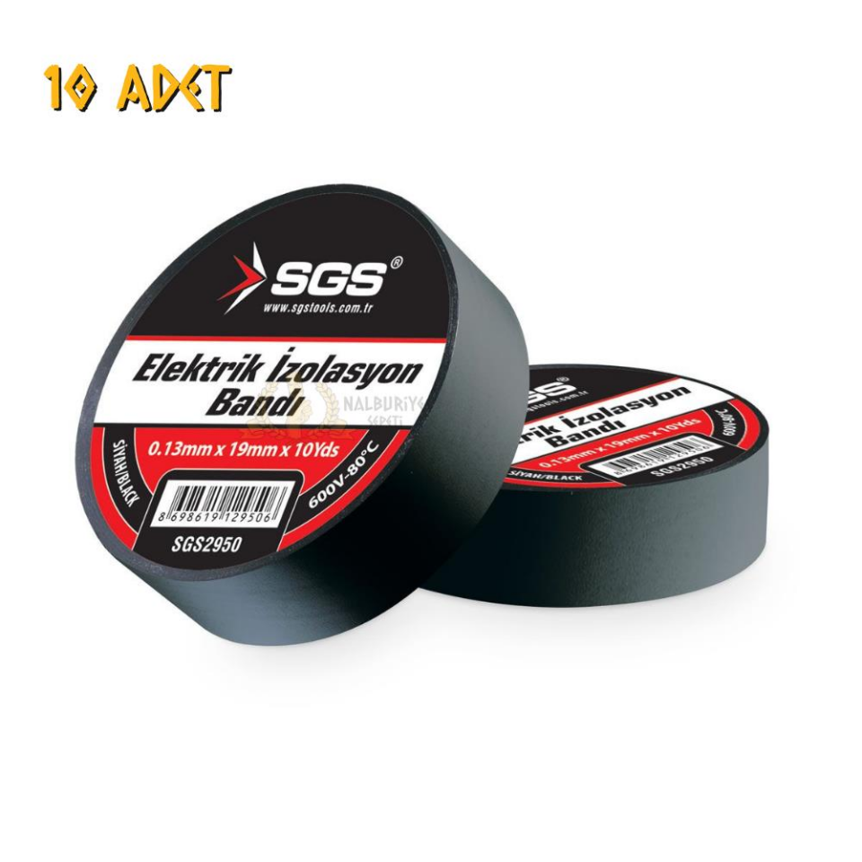 SGS Elektrik İzolasyon Bandı - Siyah - 19 mm x 9 mt. - 10 Adet