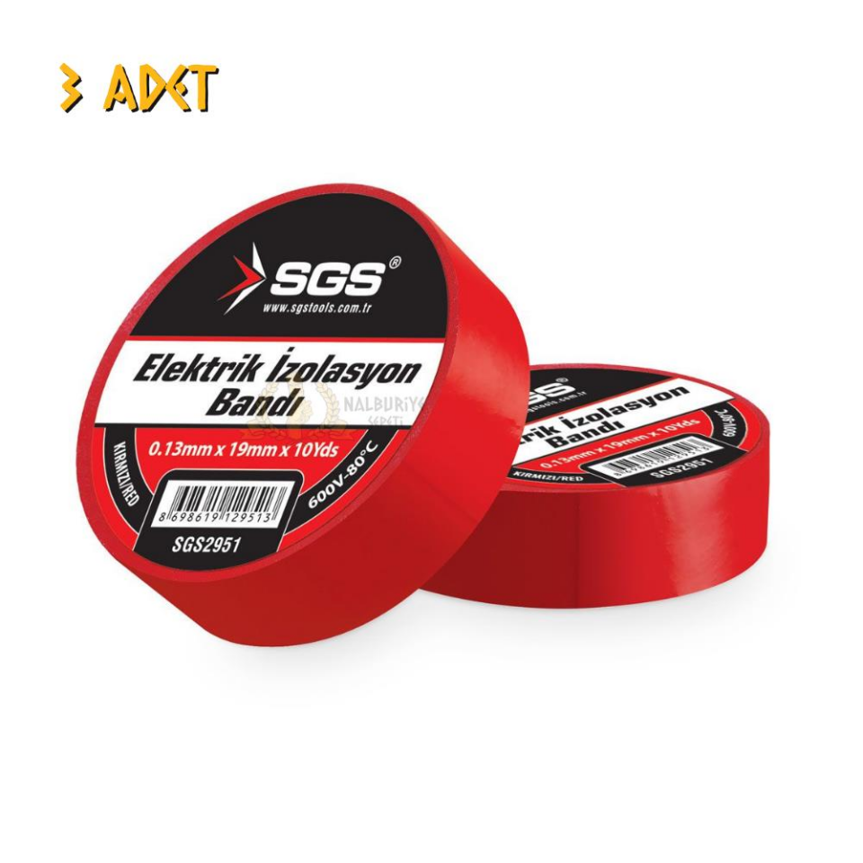 SGS Elektrik İzolasyon Bandı - Kırmızı - 19 mm x 9 mt. - 3 Adet