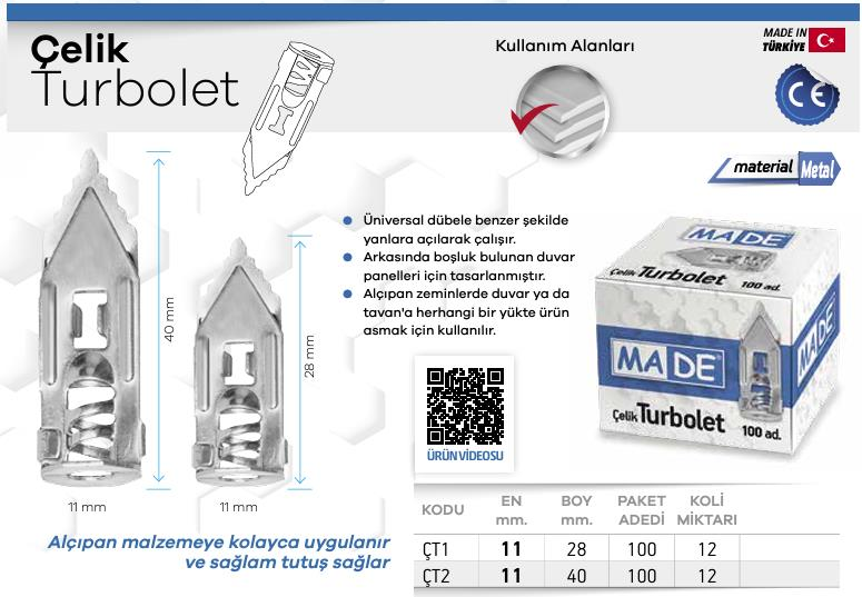 Made Çelik Turbolet Alçıpan Dübeli - No: 11 - 100 Adet