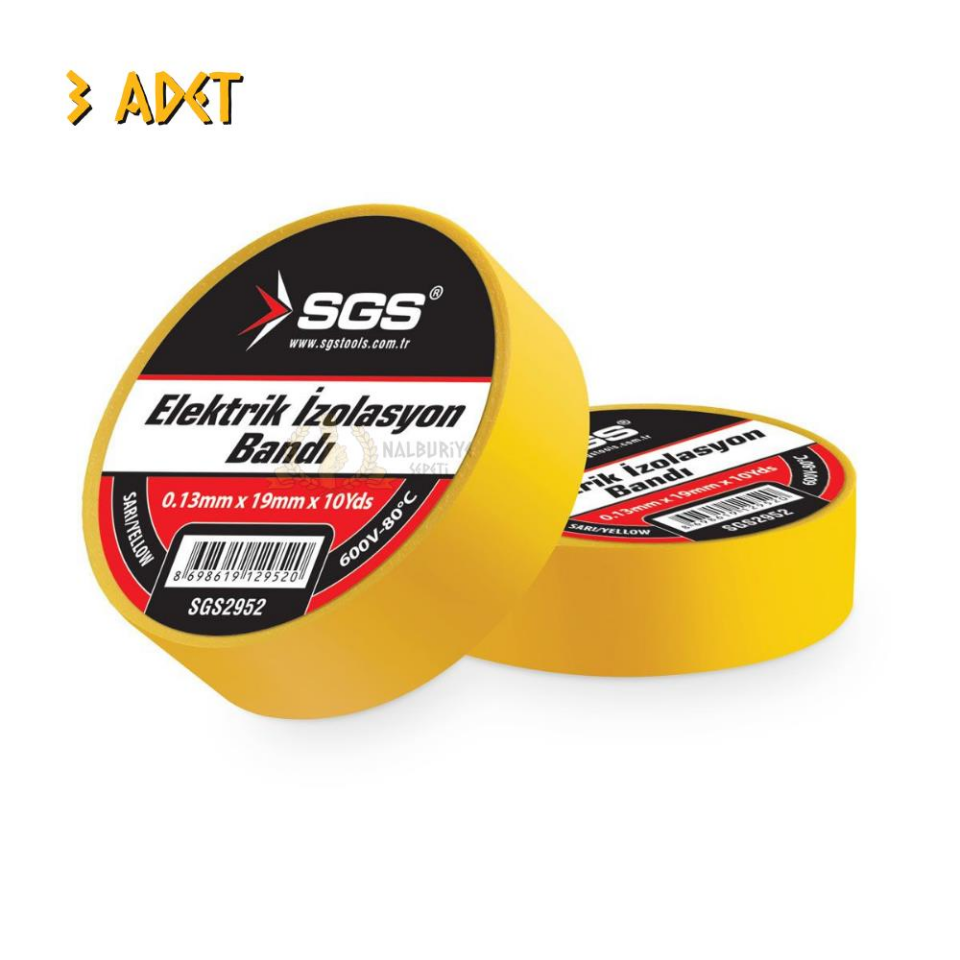 SGS Elektrik İzolasyon Bandı - Sarı - 19 mm x 9 mt. - 3 Adet