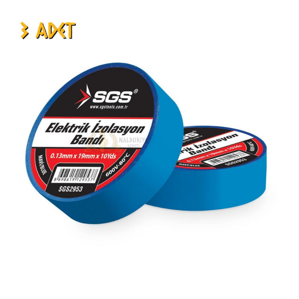 SGS Elektrik İzolasyon Bandı - Mavi - 19 mm x 9 mt. - 3 Adet