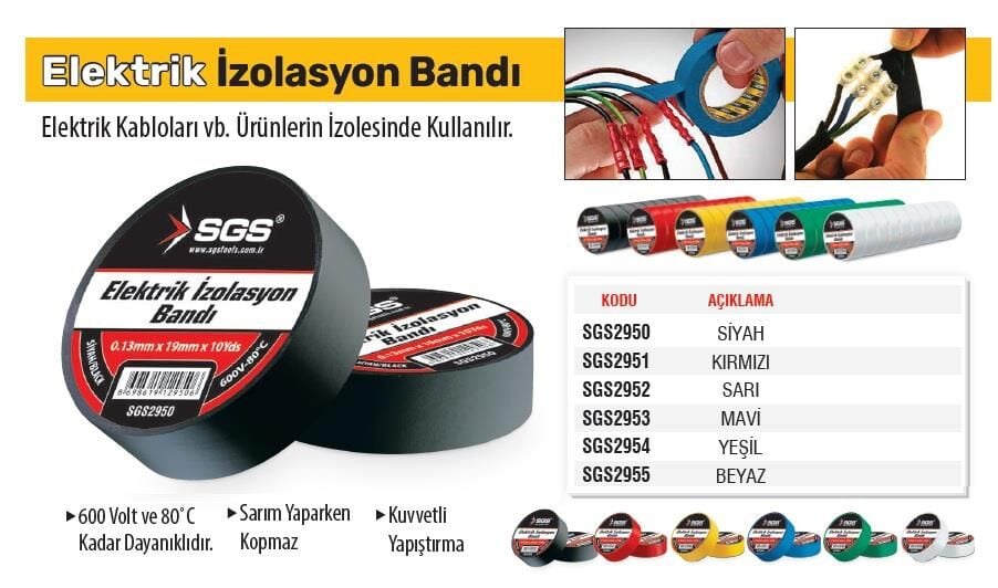 SGS Elektrik İzolasyon Bandı - Mavi - 19 mm x 9 mt. - 3 Adet