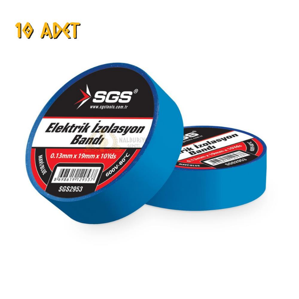 SGS Elektrik İzolasyon Bandı - Mavi - 19 mm x 9 mt. - 10 Adet