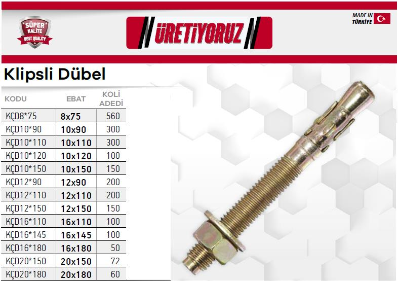 Made Klipsli Çelik Dübel 20x150 mm - 1 Adet