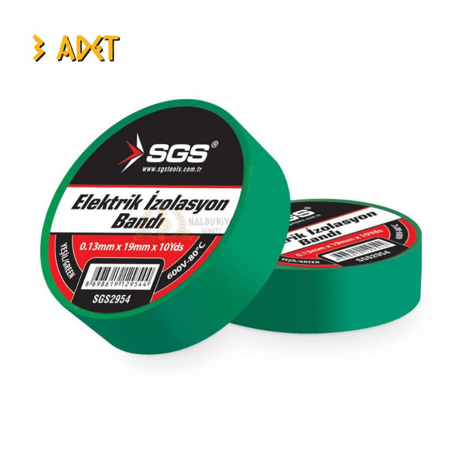 SGS Elektrik İzolasyon Bandı - Yeşil - 19 mm x 9 mt. - 3 Adet