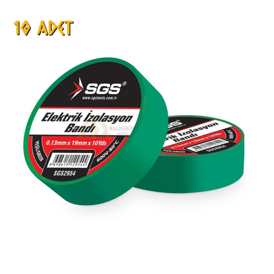 SGS Elektrik İzolasyon Bandı - Yeşil - 19 mm x 9 mt. - 10 Adet