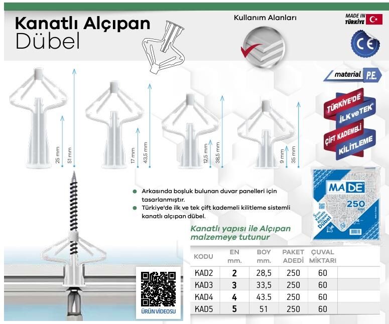 Made Kanatlı Alçıpan Dübeli - No: 3 - 500 Adet
