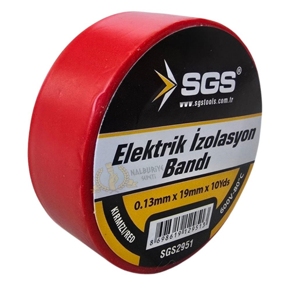 SGS Elektrik İzolasyon Bandı - Kırmızı - 19 mm x 9 mt. - 1 Adet