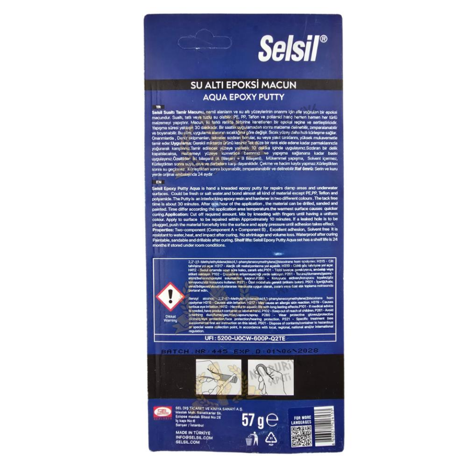 Selsil Epoksi Suya Dayanıklı Su Altı Tamir Macunu 57 gr.