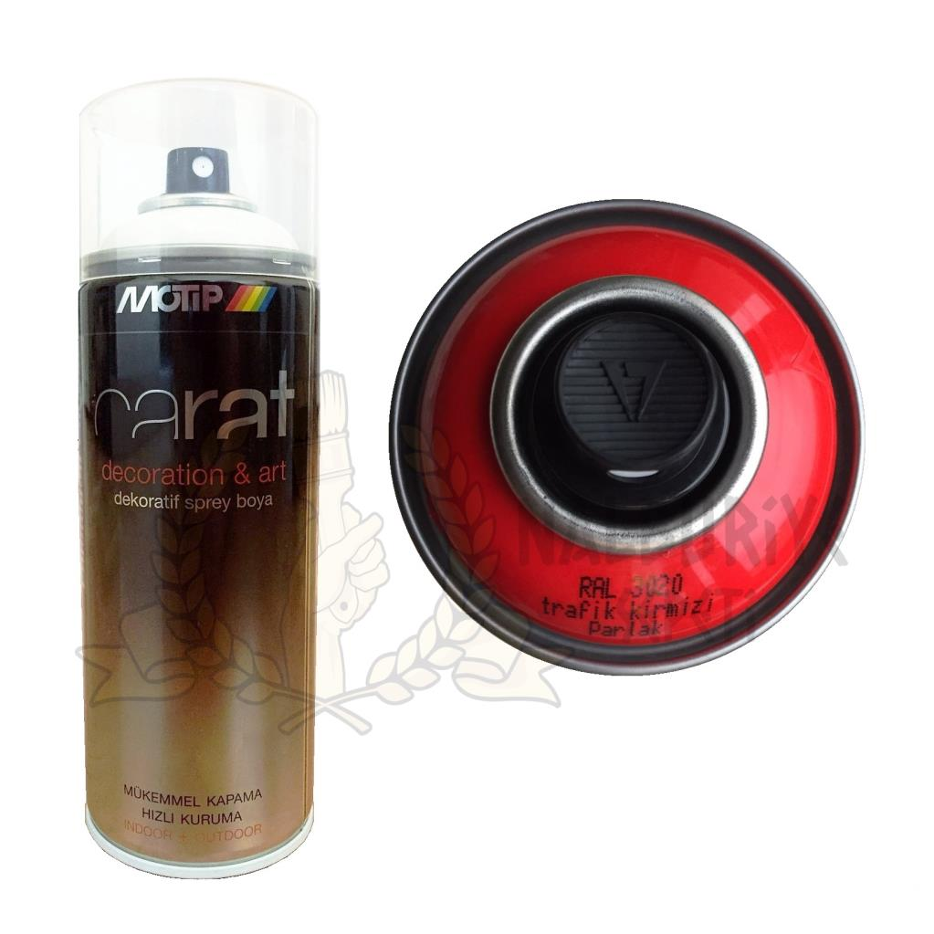 Motip Carat Akrilik Sprey Boya TRAFİK KIRMIZI PARLAK 400 ml - RAL3020