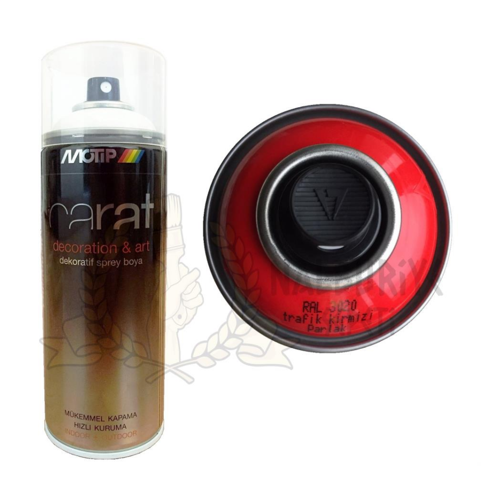 Motip Carat Akrilik Sprey Boya TRAFİK KIRMIZI PARLAK 400 ml - RAL3020