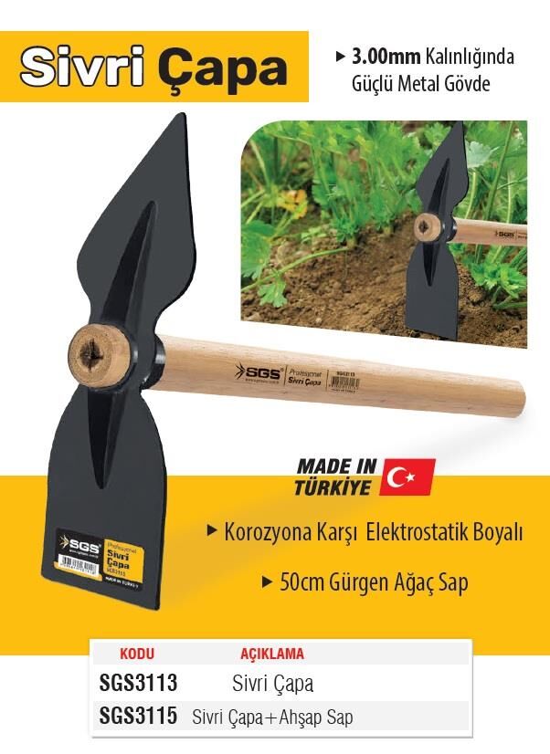 SGS Ahşap Saplı Sivri Uçlu Profesyonel Çapa