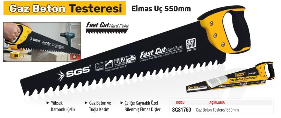 SGS Elmas Dişli Çelik Gaz Beton Tuğla Briket Testeresi 550 mm.