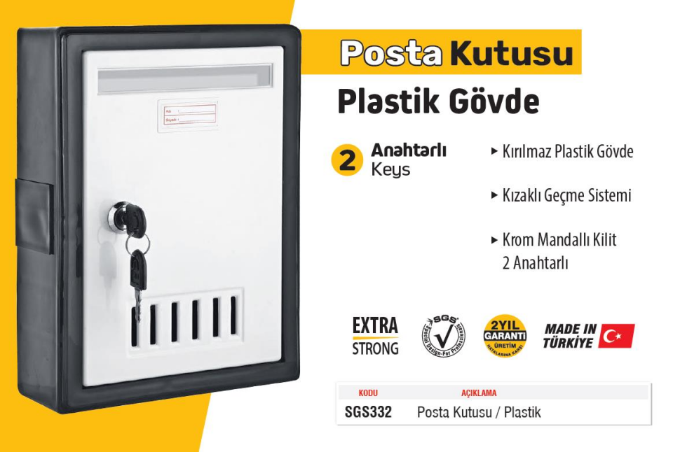 SGS Kilitli Kapaklı Posta Kutusu - Plastik