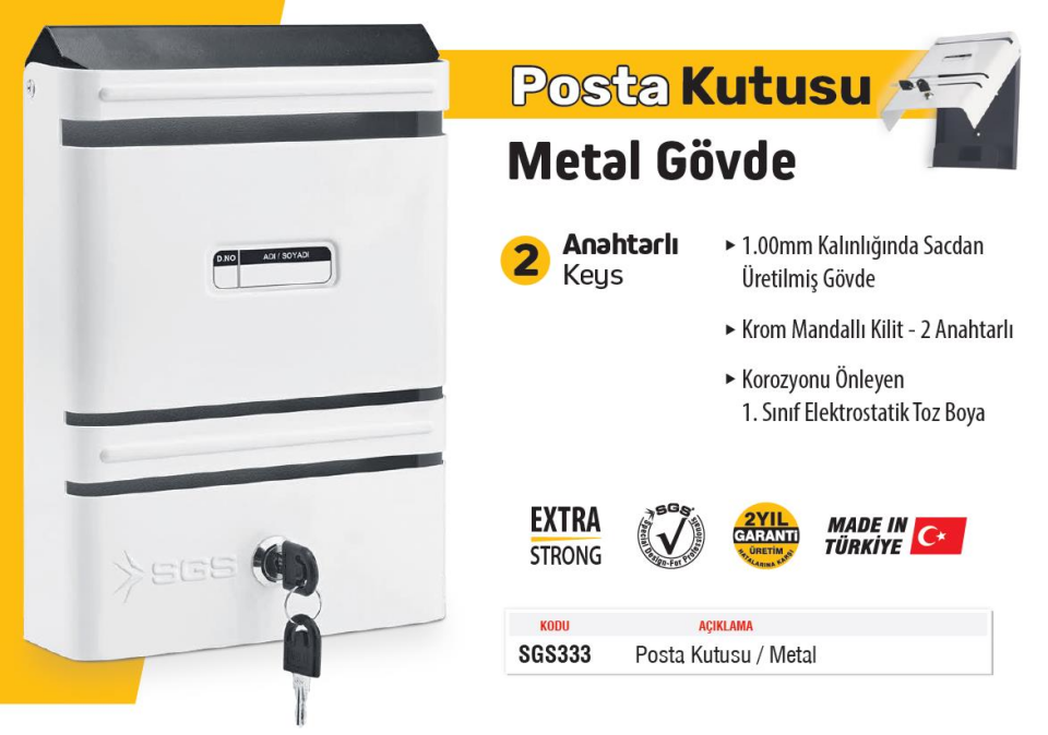 SGS Kilitli Kapaklı Posta Kutusu - Metal