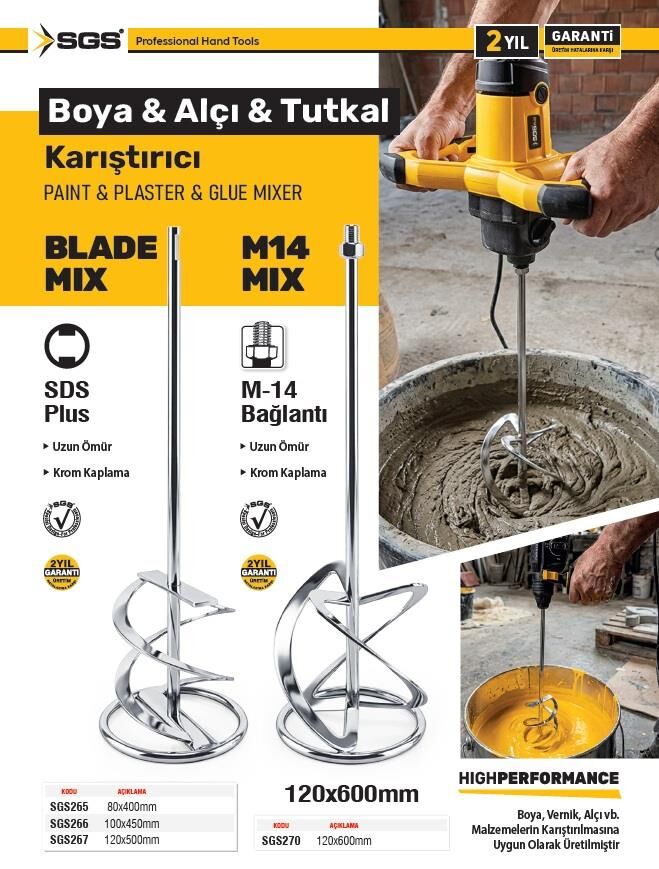 SGS SDS Plus Lama Boya Alçı Harç Karıştırıcı 80x400 mm.