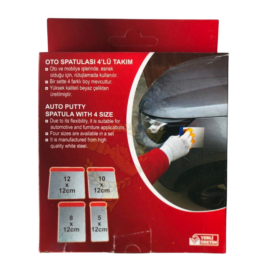 İzmir Fırça Oto Spatula Takımı - 5-8-10-12 x 12 cm. - 4 Parça Set