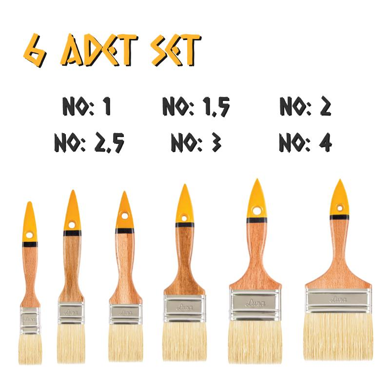 İzmir Fırça Ahşap Kestirme Boya Fırça Seti 6 Parça - No: 1-1.5-2-2.5-3-4