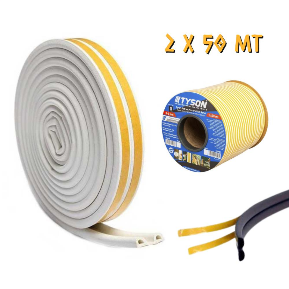 Kupa Tyson Kapı ve Pencere Fitil Bandı Beyaz - Çiftli - 50 Metre