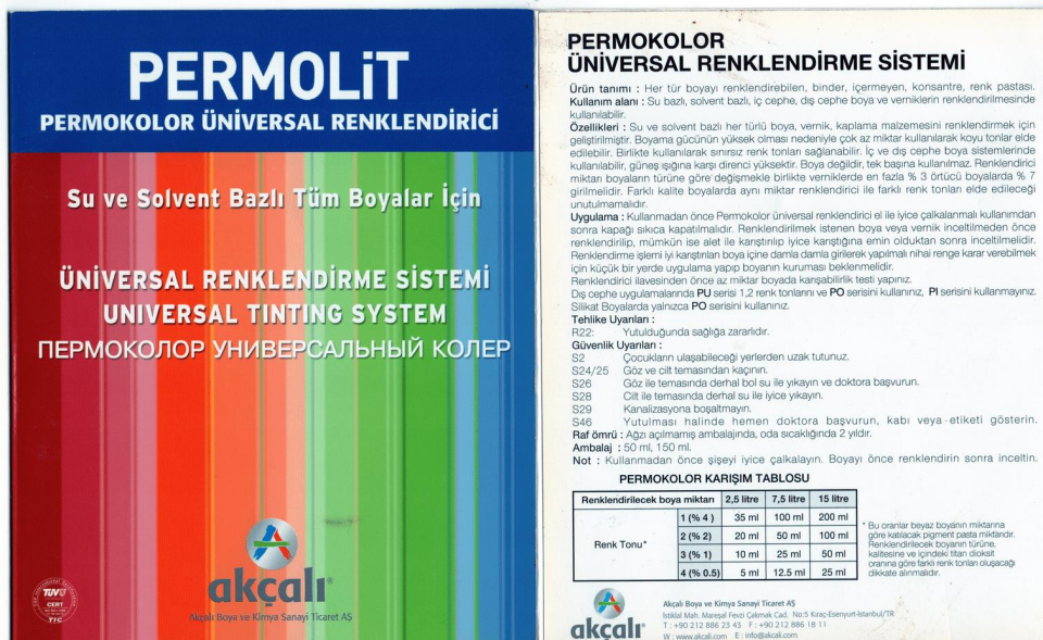 Permolit Üniversal Renklendirici Renk Tüpü OKSİT SARI 50 ml.