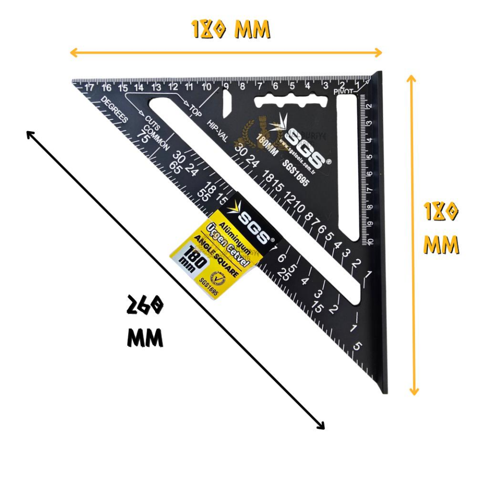 SGS Alüminyum Üçgen Cetvel Gönye 180 mm.