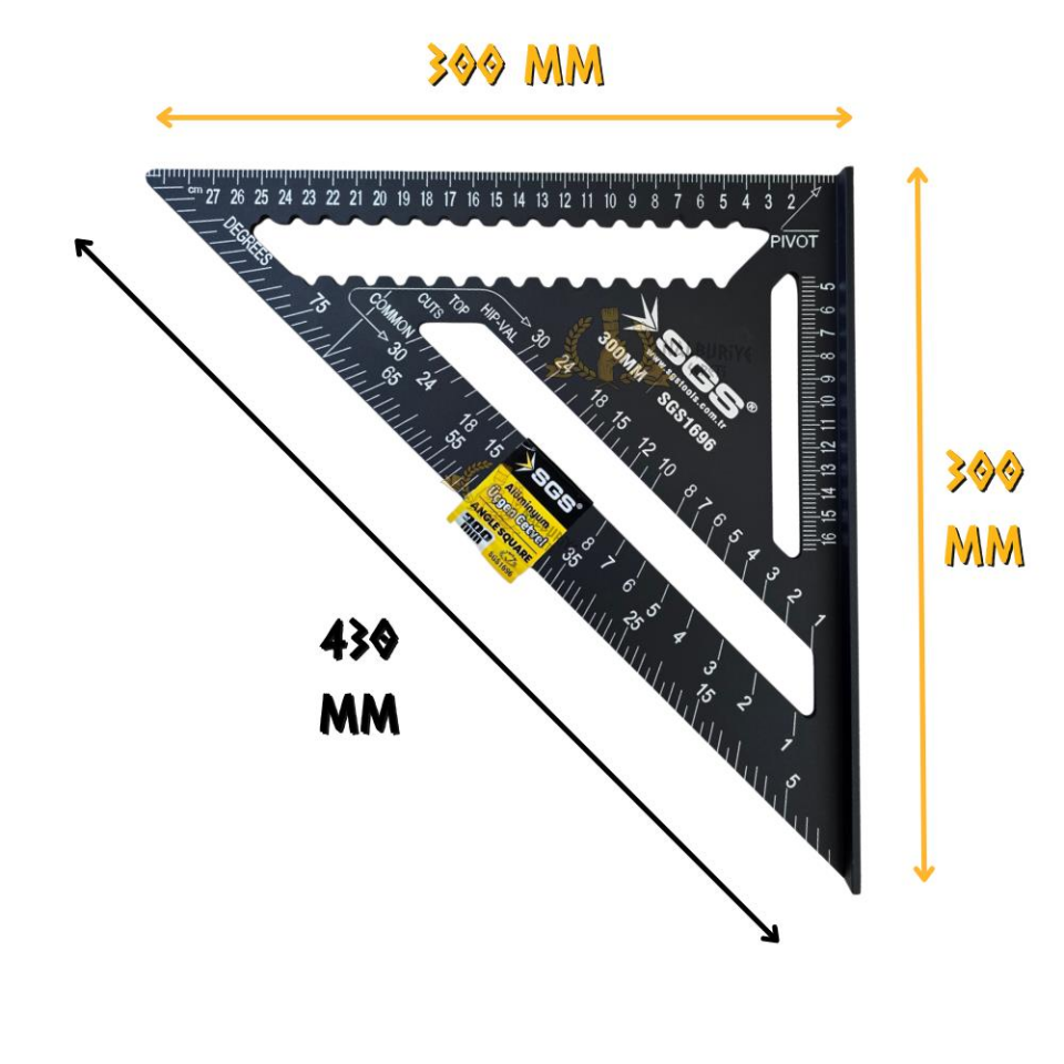 SGS Alüminyum Üçgen Cetvel Gönye 300 mm.