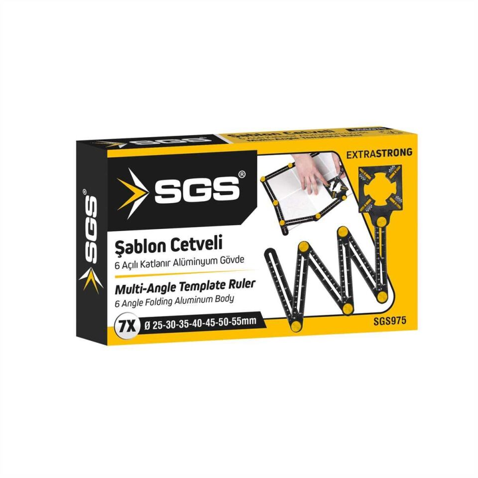 SGS 6 Açılı Katlanır Pozisyon Şablon Cetveli 7x 25-30-35-40-45-50-55 mm.
