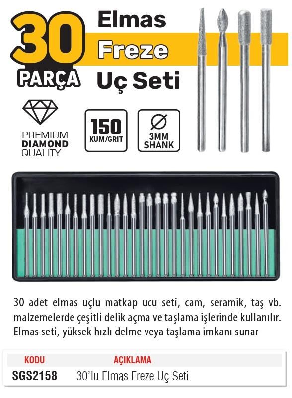 SGS Elmas Freze Uç Seti - 150 Kum - 30 Farklı Parça