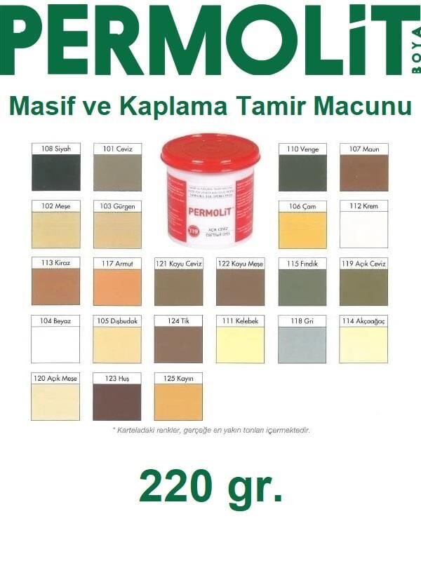 Permolit Masif ve Kaplama Ahşap Tamir Macunu KOYU MEŞE 220 gr.